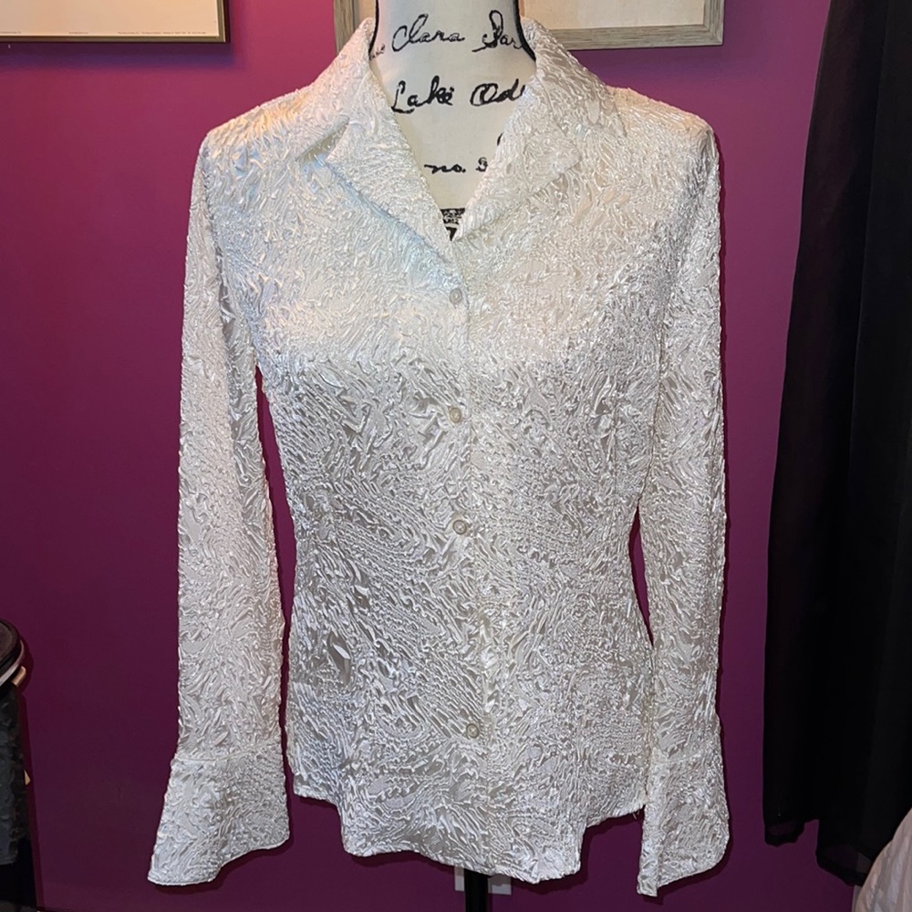 Textured Satin Bone Colored Blouse